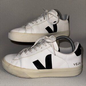 Veja Campo Sneakers White Black Leather Low Top Casual Shoes Sneakers Men Size 7